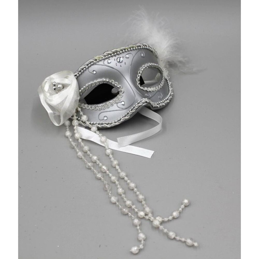 ORNAMENT Silver Crystal VENETIAN Masquerade Pearls Rhinestone Face Mask Ethereal